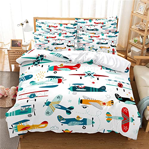 Bettwäsche 135x200 WeißEs Flugzeug 110g/㎡ Microfaser Kinderbettwäsche 135x200 Mit Reißverschluss + One Piece Kissenbezug 80x80 Deko Schlafzimmer Bettwäsche Kinder von TLPUIKY