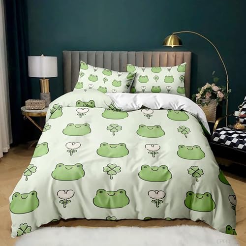 Bettwäsche 135x200 Weißer Frosch 110g/㎡ Microfaser Kinderbettwäsche 135x200 Mit Reißverschluss + One Piece Kissenbezug 80x80 Deko Schlafzimmer Bettwäsche Kinder von TLPUIKY