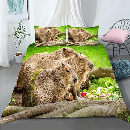 Bettwäsche 140x200 Capybara 110g/㎡ Microfaser BettwäSche-Sets Weich Bettbezug 140x200 Mit Reißverschluss + 2 Kissenbezug 80x80 Bettwäsche für Kinder Geeignet von TLPUIKY