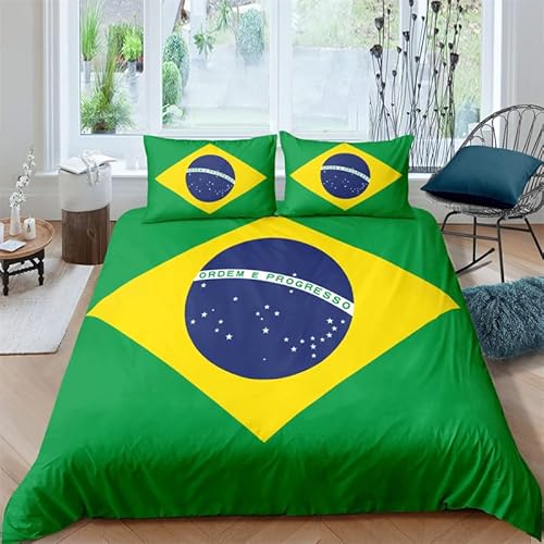 Bettwäsche 155x220 Brasilien-Flagge 110g/㎡ Microfaser Bettwaren & Bettwäsche Mit Reißverschluss + 2 Kissenbezug 80x80 Deko Schlafzimmer Bettwäsche für Kinder Geeignet von TLPUIKY