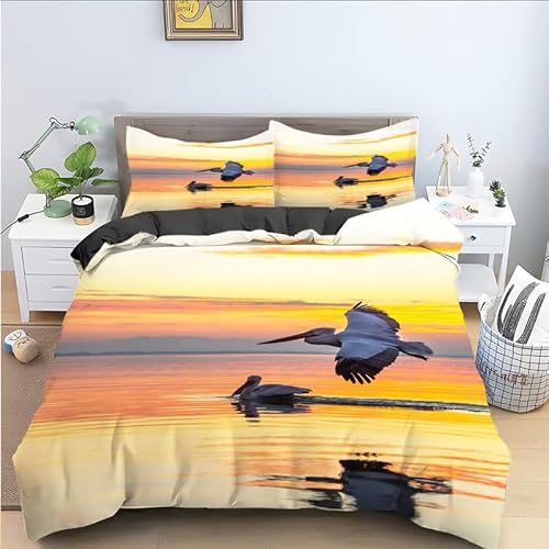 Bettwäsche 155x220 Sonnenuntergang Vogel 110g/㎡ Microfaser Bettwaren & Bettwäsche Mit Reißverschluss + 2 Kissenbezug 80x80 Deko Schlafzimmer Bettwäsche für Kinder Geeignet von TLPUIKY