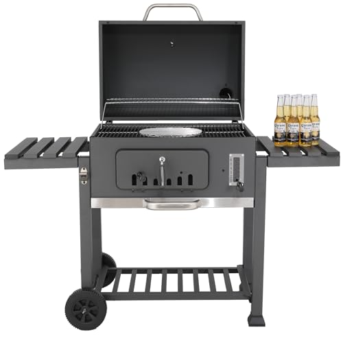 Holzkohlegrill xxl, Grillwagen mit Rädern, holzkohlegrill mit deckel, BBQ Grill, Standgrill, Smoker, Große Kapazität grillwagen, 152x136x60cm, Grau von TLSUNNY