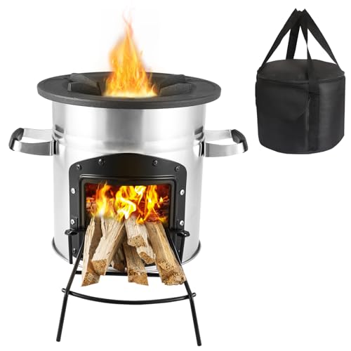 Raketenofen für Dutch Oven, Rocket Stove mit Tragetasche Brennholzständer, BBQ Rakete Holzofen Camping Raketenofen Outdoor Campingkocher, Edelstahl, für Gusseisen Grillplatte von TLSUNNY