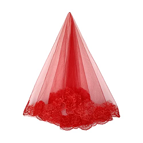 Brautschleier, schlichter Kathedralschleier aus Tüll for Damen, for Junggesellinnenabschiede und Junggesellinnenabschiede, WV-1, lang, rosa, 1-stufig, 68,9–175 cm, mehr als eine Größe.(Long - Red Lace Brautschleier, schlichter Kathedralschleier aus Tüll for Damen, for Junggesellinnenabschiede und Junggesellinnenabschiede, WV-1, lang, rosa, 1-stufig, 68,9–175 cm, mehr als eine Größe.(Long - Red Lace von TLTLT
