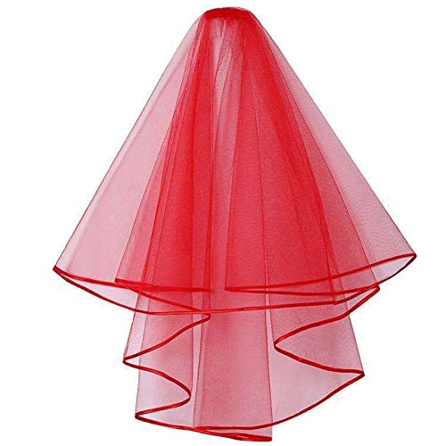Brautschleier, schlichter Kathedralschleier aus Tüll for Damen, for Junggesellinnenabschiede und Junggesellinnenabschiede, WV-1, lang, rosa, 1-stufig, 68,9–175 cm, mehr als eine Größe.(Short - Red - 2 Brautschleier, schlichter Kathedralschleier aus Tüll for Damen, for Junggesellinnenabschiede und Junggesellinnenabschiede, WV-1, lang, rosa, 1-stufig, 68,9–175 cm, mehr als eine Größe.(Short - Red - 2 von TLTLT