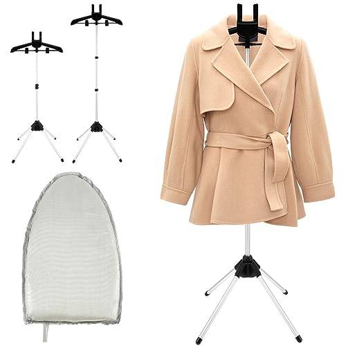 Dampfbügeleisen-Aufhänger-Set, Teleskop-Handgerät for aufrechten Dampfbügeleisenhalter mit Bügelbrett und hitzebeständigen Handschuhen for Entfernen von Falten, for Zuhause und unterwegs(Black) von TLTLT