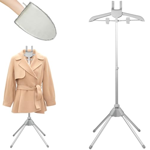 Dampfbügeleisen-Aufhänger-Set, Teleskop-Handgerät for aufrechten Dampfbügeleisenhalter mit Bügelbrett und hitzebeständigen Handschuhen for Entfernen von Falten, for Zuhause und unterwegs(Grey) von TLTLT