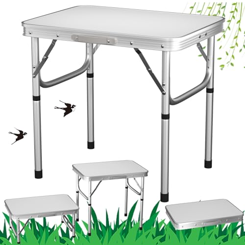TLTLT Tragbarer 2-Fuß-Klapptisch 60 x 45 cm, Camping-Picknicktisch aus Aluminium mit Einstellbarer Höhe (26/56 cm) for Garten, Party, Außenbereich(2ft - 2 Height) von TLTLT