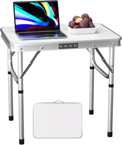 TLTLT Tragbarer 2-Fuß-Klapptisch 60 x 45 cm, Camping-Picknicktisch aus Aluminium mit Einstellbarer Höhe (26/56 cm) for Garten, Party, Außenbereich(60cm) von TLTLT