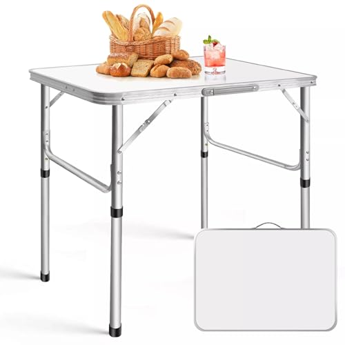 TLTLT Tragbarer 2-Fuß-Klapptisch 60 x 45 cm, Camping-Picknicktisch aus Aluminium mit Einstellbarer Höhe (26/56 cm) for Garten, Party, Außenbereich(75cm) von TLTLT