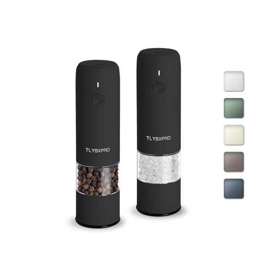 TLYSXPRO Mini Salz Und Pfeffermühle Elektrisch 2er Set, USB Wiederaufladbar, Von Außen Einstellbarer Grobheit Gewürzmühle, Kleine Pfeffermühle Elektrische Mit Reinigungsbürste (Black) von TLYSXPRO