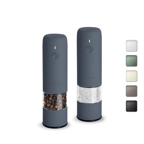 TLYSXPRO Mini Salz Und Pfeffermühle Elektrisch 2er Set, USB Wiederaufladbar, Von Außen Einstellbarer Grobheit Gewürzmühle, Kleine Pfeffermühle Elektrische Mit Reinigungsbürste (Blue-Grey) von TLYSXPRO