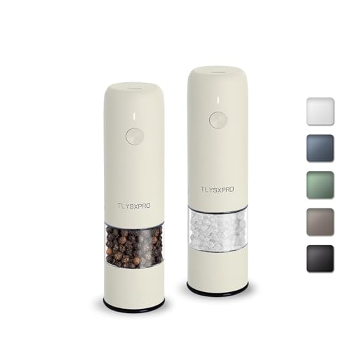 TLYSXPRO Mini Salz Und Pfeffermühle Elektrisch 2er Set, USB Wiederaufladbar, Von Außen Einstellbarer Grobheit Gewürzmühle, Kleine Pfeffermühle Elektrische Mit Reinigungsbürste (Buttercream) von TLYSXPRO
