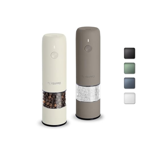 TLYSXPRO Mini Salz Und Pfeffermühle Elektrisch 2er Set, USB Wiederaufladbar, Von Außen Einstellbarer Grobheit Gewürzmühle, Kleine Pfeffermühle Elektrische Mit Reinigungsbürste (Greige&Buttercream) von TLYSXPRO