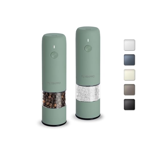 TLYSXPRO Mini Salz Und Pfeffermühle Elektrisch 2er Set, USB Wiederaufladbar, Von Außen Einstellbarer Grobheit Gewürzmühle, Kleine Pfeffermühle Elektrische Mit Reinigungsbürste (Sage Green) von TLYSXPRO