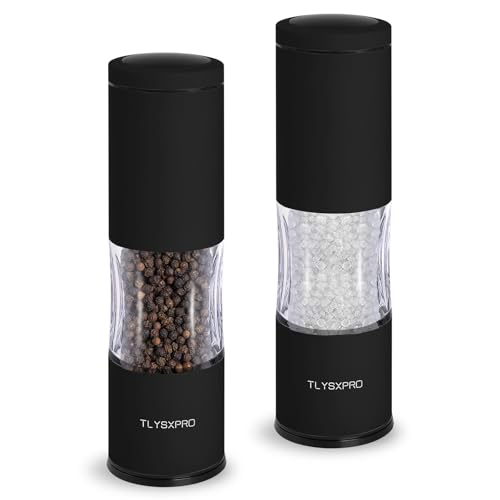 TLYSXPRO Salz und Pfeffermühle Set mit einstellbarer Körnung | Manuelle Pfeffermühle mit nachfüllbarem Design | Keramikkern | Küchen-Essential (2 Stück, Schwarz) von TLYSXPRO