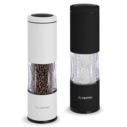 TLYSXPRO Salz und Pfeffermühle Set mit einstellbarer Körnung | Manuelle Pfeffermühle mit nachfüllbarem Design | Keramikkern | Küchen-Essential (2 Stück, Schwarz&Weiß) von TLYSXPRO