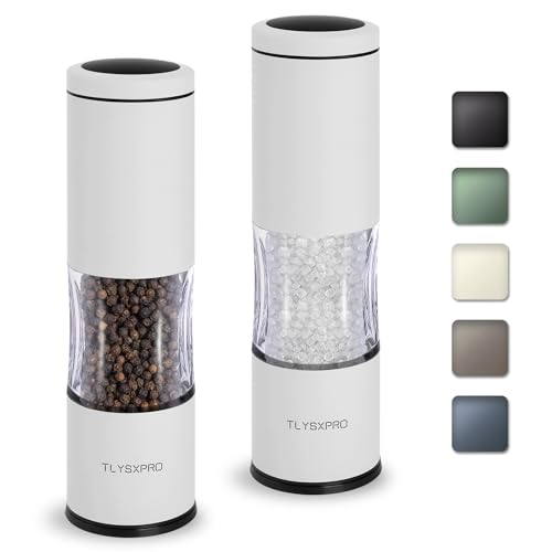 TLYSXPRO Salz und Pfeffermühle Set mit einstellbarer Körnung | Manuelle Pfeffermühle mit nachfüllbarem Design | Keramikkern | Küchen-Essential (2 Stück, Weiß) von TLYSXPRO