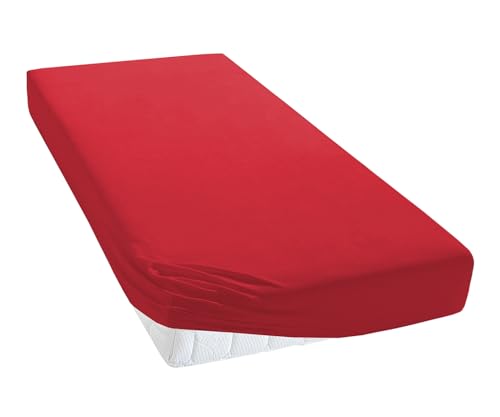 TM MAXX Jersey Spannbettlaken für Baby und Kinder mit Öko-Tex Standard (Rot 029, 160x200) Matratzenhöhe bis 30 cm, Spannbetttuch aus 100% Baumwolle von TM Maxx