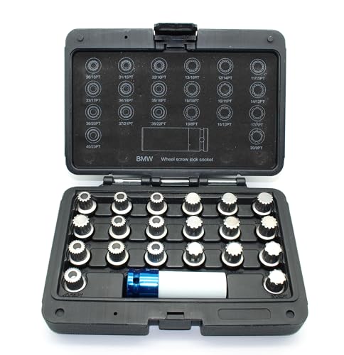 TMAX 21 Stück Radschloss Radmutter Anti-Diebstahl Radmutter Schraube Entfernung Schlüssel Steckschlüsselsatz Set für BMW mit 1/2 Zoll Stecknuss Adapter von TMAX