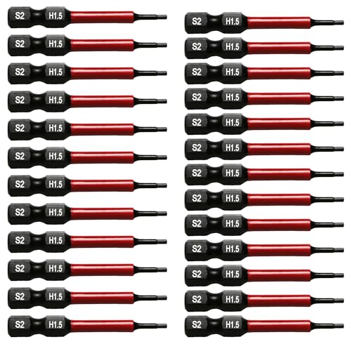 TMAX 25 Stück H1,5 H-1,5 mm schwarz Impact Torsion Schraubendreher Einsatz Bit Set Sechskantkopf Inbusschlüssel, 1/4 Zoll Sechskantschaft S2 Stahl, CNC-gefräste Spitzen, 5,1 cm lang mit von TMAX