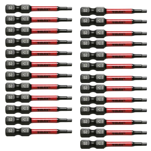 TMAX 25 Stück H2,5 H-2,5 mm schwarze Schlag-Torsions-Schraubendreher-Einsatz-Bit-Set, Sechskantkopf-Inbusschlüssel, 1/4-Zoll-Sechskantschaft, S2-Stahl, CNC-gefräste Spitzen, 5,1 cm lang mit TMAX 25 Stück H2,5 H-2,5 mm schwarze Schlag-Torsions-Schraubendreher-Einsatz-Bit-Set, Sechskantkopf-Inbusschlüssel, 1/4-Zoll-Sechskantschaft, S2-Stahl, CNC-gefräste Spitzen, 5,1 cm lang mit von TMAX