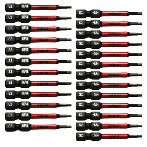 TMAX 25 Stück H5/64 Zoll Schwarz Impact Torsion Schraubendreher Einsatz Bit Set Sechskantkopf Inbusschlüssel, 1/4 Zoll Sechskantschaft S2 Stahl, CNC gefräste Spitzen, 5 Zoll lang mit Aufbewahrungsbox von TMAX