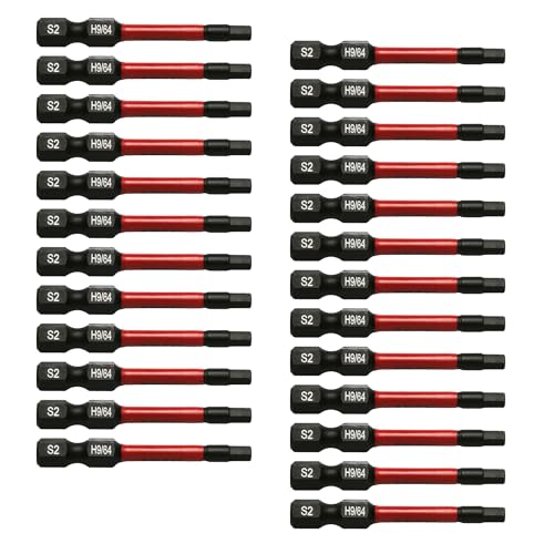TMAX 25 Stück H9/64 Zoll Schwarz Impact Torsion Schraubendreher Einsatz Bit Set Sechskantkopf Inbusschlüssel, 1/4 Zoll Sechskantschaft S2 Stahl, CNC gefräste Spitzen, 5,1 cm lang mit Aufbewahrungsbox von TMAX