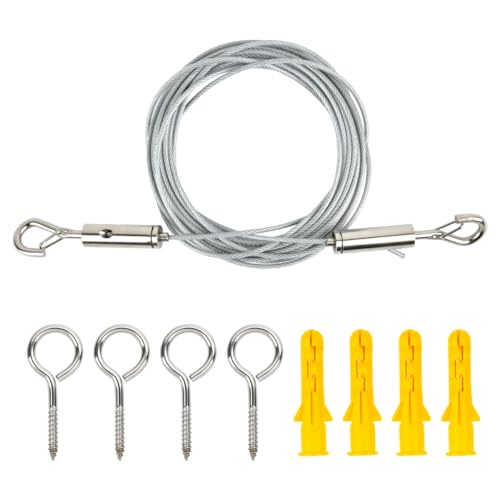 5M 3.5mm Drahtseil Edelstahl Set,Edelstahl Draht Seil mit Längenverstellbar Haken,304 Edelstahl Drahtseil Spanndraht,Haken Ummantelt Stahlseil Ummantelt mit ösen,PVC-Beschichtetes 7X7 Edelstahlseil von TMBMLPP