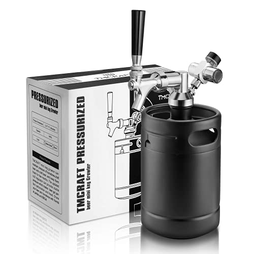 TMCRAFT 2 Liter (64 oz) Mini Edelstahl Bierfass mit Bierspender Set, tragbares Growler Keg mit Fassbierhahn unter Selbstregelungssystem und co2-Regler hält Getränk frisch und kohlensäurehaltig von TMCRAFT