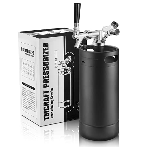TMCRAFT 4 Liter Mini Edelstahl Bierfass mit Bierspender Set, tragbares Growler Keg mit Fassbierhahn unter Selbstregelungssystem und co2-Regler hält Getränk frisch und kohlensäurehaltig von TMCRAFT