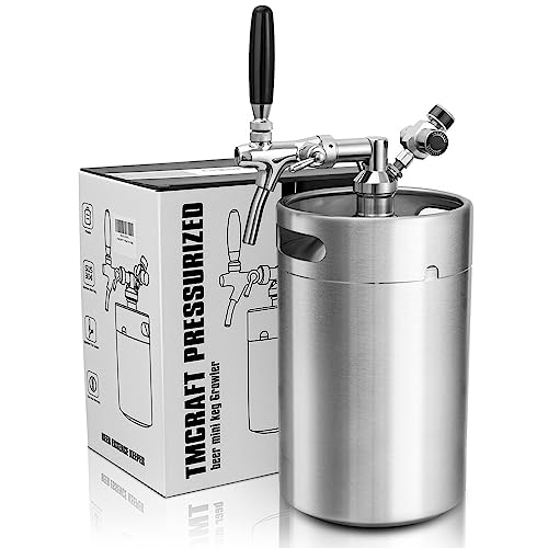 TMCRAFT 8Liter (270oz) Minifass Growler, Edelstahl-Druckfass-Kit-System mit einstellbarem Hahn kann Getränke für Hausbrauerei, handwerkliche Biere und Fassbier frisch und kohlensäurehaltig behalten von TMCRAFT