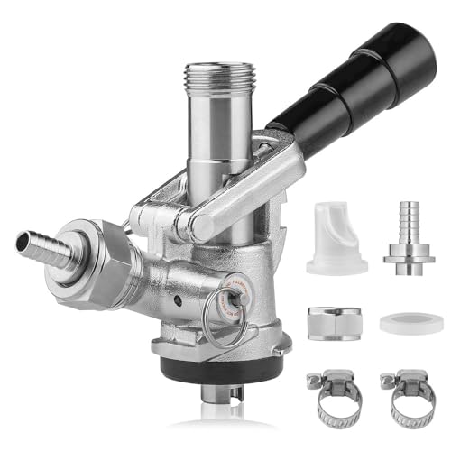 TMCRAFT Fasskupplung, Edelstahl-Sonde, Messingkörper, S-System, Sankey-Fasshahnkupplung für 5/16 Zoll Fassbierleitung, Gasbrauschlauch mit Rückschlagventil, Dichtungsscheibe und Schlauchklemme von TMCRAFT