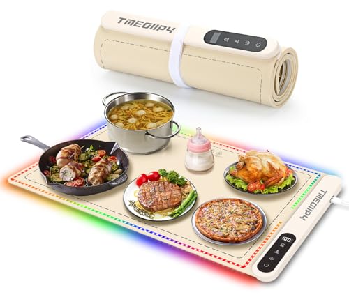 Warmhalteplatte Elektrisch, Tragbare Speisenwärmer mit 3 Arten Von LED Leuchten, Faltbare Silikon Wärmeplatte Essen mit 6 Timern, 6 Temperatureinstellungen, Wärmeplatten für Warm Halten oder Auftauen Warmhalteplatte Elektrisch, Tragbare Speisenwärmer mit 3 Arten Von LED Leuchten, Faltbare Silikon Wärmeplatte Essen mit 6 Timern, 6 Temperatureinstellungen, Wärmeplatten für Warm Halten oder Auftauen von TMEOIIPY