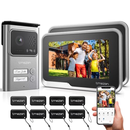 TMEZON WLAN 2-Familien Video Türsprechanlage mit 7''IP Touchscreen, 1080P Türklingel mit Kamera,Gegensprechanlage mit Türöffner,APP/Swipe Card Unlock,Bewegungsmeldung,2-Draht Technik von TMEZON
