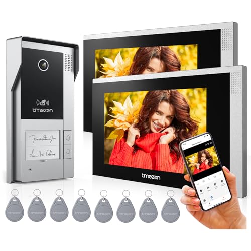 TMEZON WLAN IP 1080P Video Türsprechanlage 2-familienhaus,4 Draht Technik,7''IP Touchscreen,APP/Swipe Card Unlock,Bewegungsmeldung,Aufnahme und WiedergabeTürsprechanlage mit türöffner von TMEZON