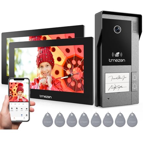 TMEZON WLAN IP Video Türsprechanlage 2-familienhaus,1080P Türsprechanlage mit Kamera,7''IP Touchscreen,Gegensprechanlage mit Türöffner,APP/Swipe Card Unlock,Bewegungserkennung des Menschen von TMEZON