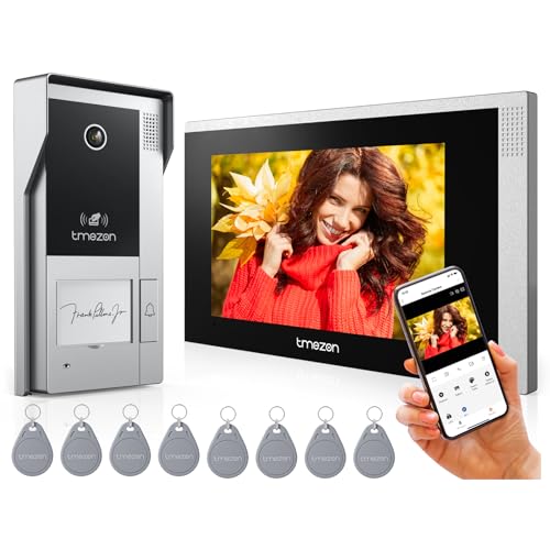 TMEZON WLAN IP Video Türsprechanlage,1080P Türklingel mit Kamera,7''IP Touchscreen,APP/Swipe Card Unlock,Aufnahme und Wiedergabe,Bewegungsmeldung,Türsprechanlage mit türöffner,4 Draht Technik von TMEZON