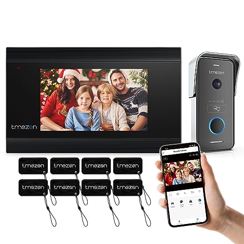 TMEZON WLAN Video Türsprechanlage 2 Draht,1080P Türsprechanlage mit Kamera,7''IP Touchscreen,APP/Swipe Card Unlock,Live-Ansicht und Gespräch via App,Bewegungsmeldung,Gegensprechanlage mit türöffner von TMEZON