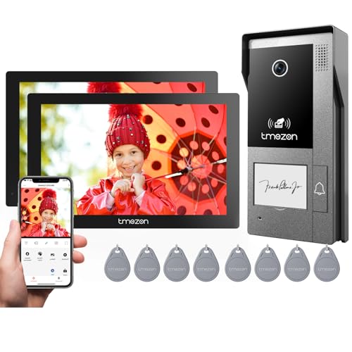 TMEZON WLAN Video Türsprechanlage mit Türöffner,1080P Türklingel mit 2 * 7" Farb-Touchscreen,Nachtsicht und Zwei-Wege-Audio,Bewegungserkennung des Menschen,APP/Swipe Card Unlock,2-Draht Kabel von TMEZON