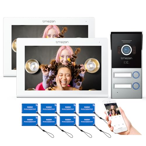 TMEZON WLAN WLAN IP Video Türsprechanlage 2-familienhaus,7 Zoll IP Touchscreen Monitor mit 1080P Türklingel,APP/Swipe Card Unlock,Snapshot/Aufnahme,2-Wege-Audio,Bewegungsmeldung,2 Draht Technik von TMEZON
