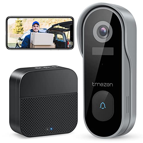 TMEZON WLAN Video Türklingel mit Kamera, Kabellos Video Doorbell Akku mit Gong, PIR Menschenerkennung, 2K-HD-Bild,Zwei-Wege-Audio, SD-Kartensteckplatz, IP65 von TMEZON