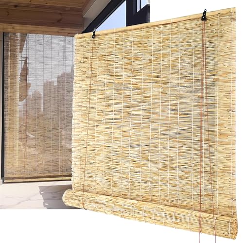 TMGJShd Bambusrollo Retro Natural Schilf Vorhang Bambus - Sonnenschutz Vorhang Balkon Dekoration - Wärmedämmung Wasserdicht Anti-UV, für Fenster und Türen Balkon. (Size:110cmx195cm/43.31inx76.77in) von TMGJShd