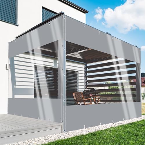 TMGJShd Plane Outdoor Winter Vorhänge Wetterfeste Anpassbar Verdickenplane PVC Outdoor Planenvorhänge für Garten Pavillon Terrassen Balkon Gewächshäuser. (Grau/Size: H:2.5m W:3.5m) von TMGJShd