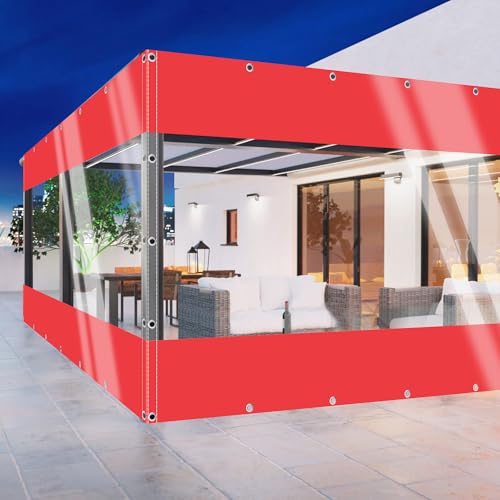 TMGJShd Plane Outdoor Winter Vorhänge Wetterfeste Anpassbar Verdickenplane PVC Outdoor Planenvorhänge für Garten Pavillon Terrassen Balkon Gewächshäuser. (Rot/Size: H:2m W:5.5m) von TMGJShd