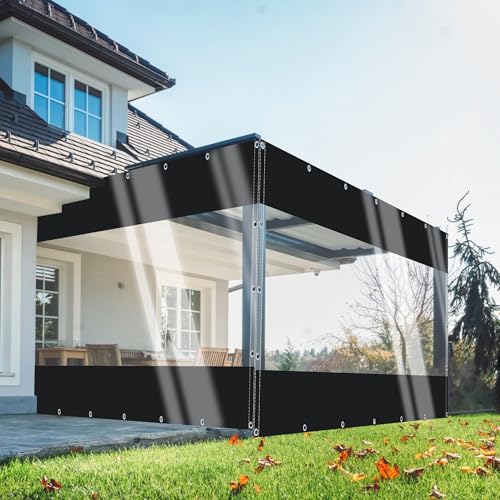 TMGJShd Plane Outdoor Winter Vorhänge Wetterfeste Anpassbar Verdickenplane PVC Outdoor Planenvorhänge für Garten Pavillon Terrassen Balkon Gewächshäuser. (Schwarz/Size: H:1.5m W:4.8m) von TMGJShd