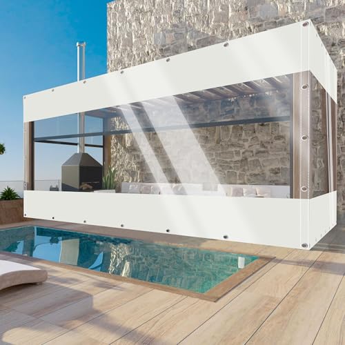 TMGJShd Plane Outdoor Winter Vorhänge Wetterfeste Anpassbar Verdickenplane PVC Outdoor Planenvorhänge für Garten Pavillon Terrassen Balkon Gewächshäuser. (Weiß/Size: H:3m W:4.8m) von TMGJShd