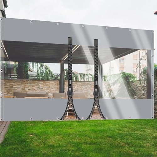TMGJShd Transparente Plane Abdeckplane mit ösen PVC Outdoor Planenvorhänge 0,5mm Seitenplane 500g/m² für Garten Pavillon Terrassen Balkon Gewächshäuser. (Grau(2 Zipper) / Size: H:2.5m W:3.2m) von TMGJShd