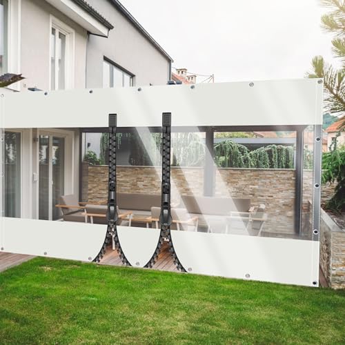 TMGJShd Transparente Plane Abdeckplane mit ösen PVC Outdoor Planenvorhänge 0,5mm Seitenplane 500g/m² für Garten Pavillon Terrassen Balkon Gewächshäuser. (Weiß(2 Zipper) / Size: H:2m W:2.8m) von TMGJShd