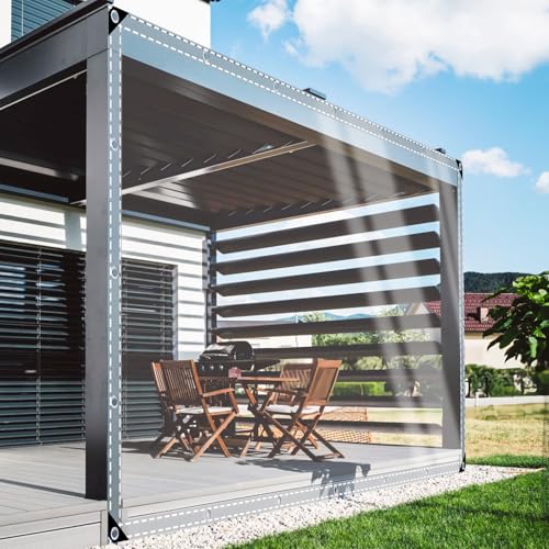 Transparente Plane wasserdichte PVC-Plane, Strapazierfähige mit Ösen, Maßgeschneiderte Plane mit Optionaler Größe/Farbe/Dicke/Reißverschluss für Garten/Terrasse/Balkon. (0.5mm-1.5m-2.2m) von TMGJShd